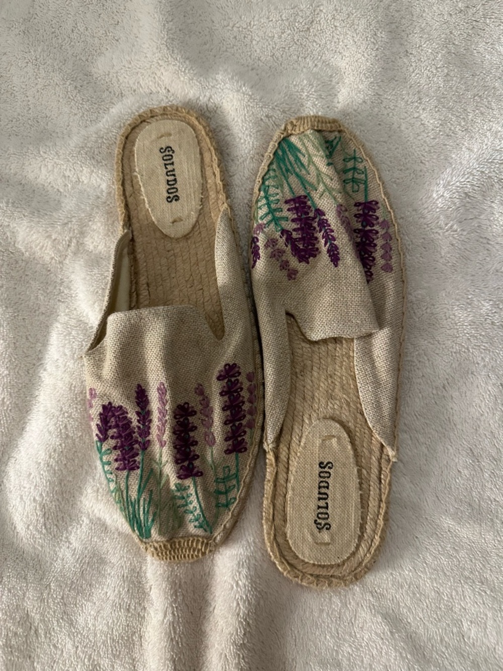 Soludos Lavender Embroidered Natural Canvas Mules